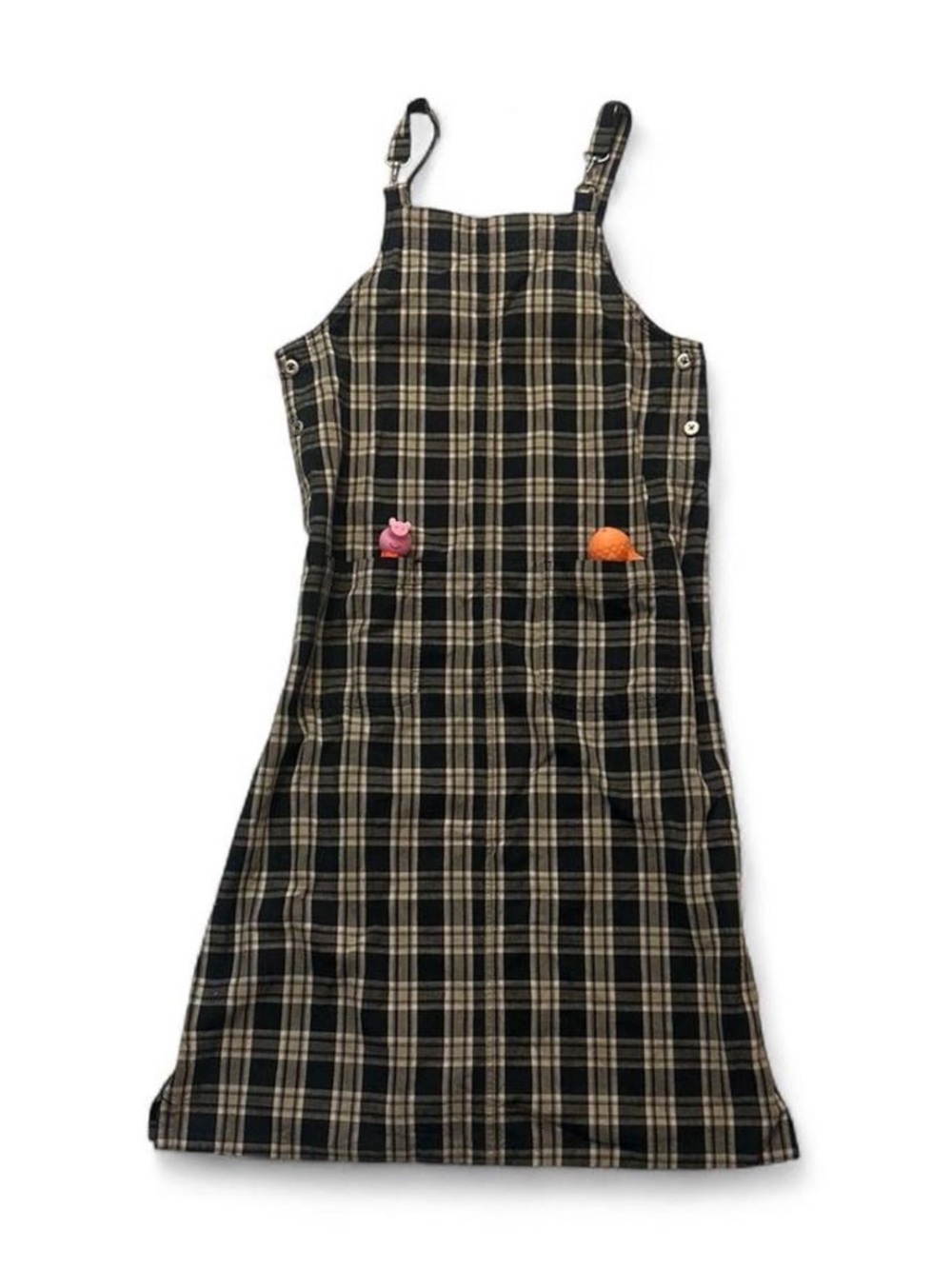 Mountain Lake Black and Cream Plaid Pinafore Dress with Accent Pockets